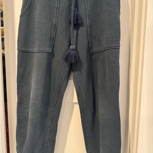 Faded Black Jogger Pants with Tassel Drawstring